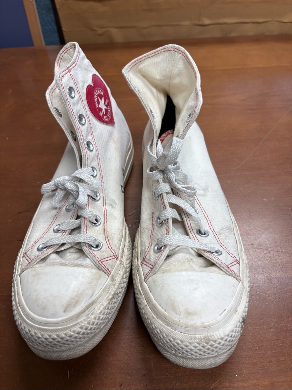 Converse White High-Top Sneakers with Red Heart Patch